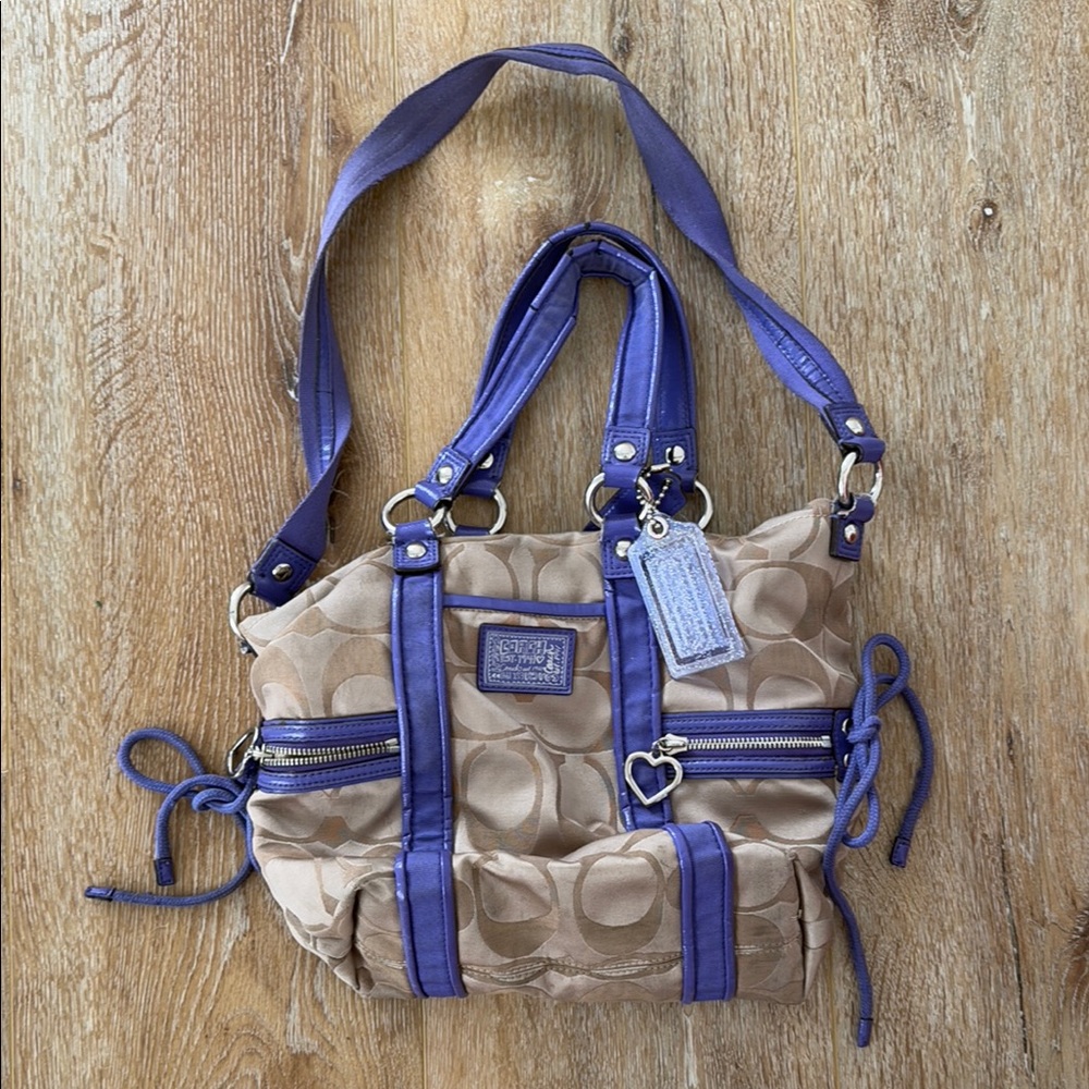 Coach Purple and Tan Shoulder Bag with Elegant Design
